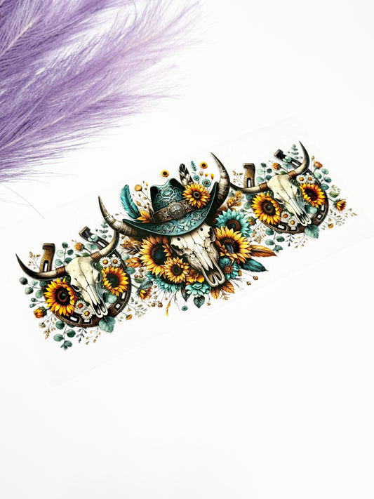 Teal Sunflower Steer Head Wrap-1616