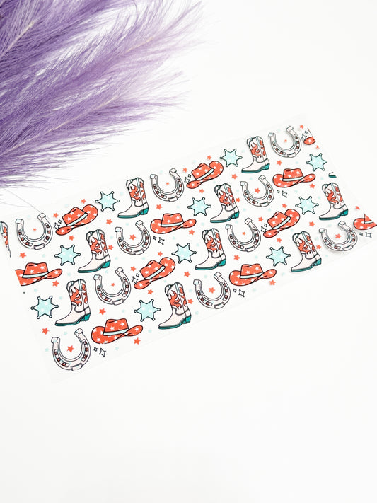 Teal/Coral Boots and Horseshoes Wrap-1623