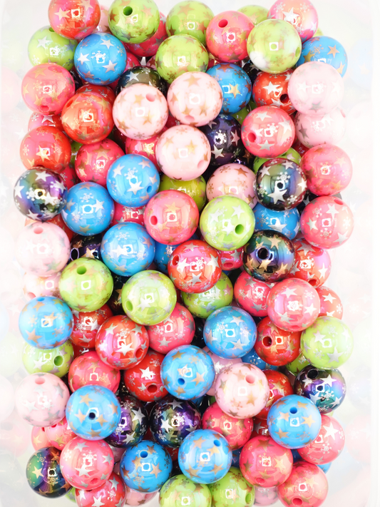 Collection of different colored beads with a star design