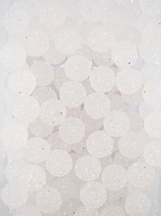 Collection of sugar jelly beads in the color white with iridescent features