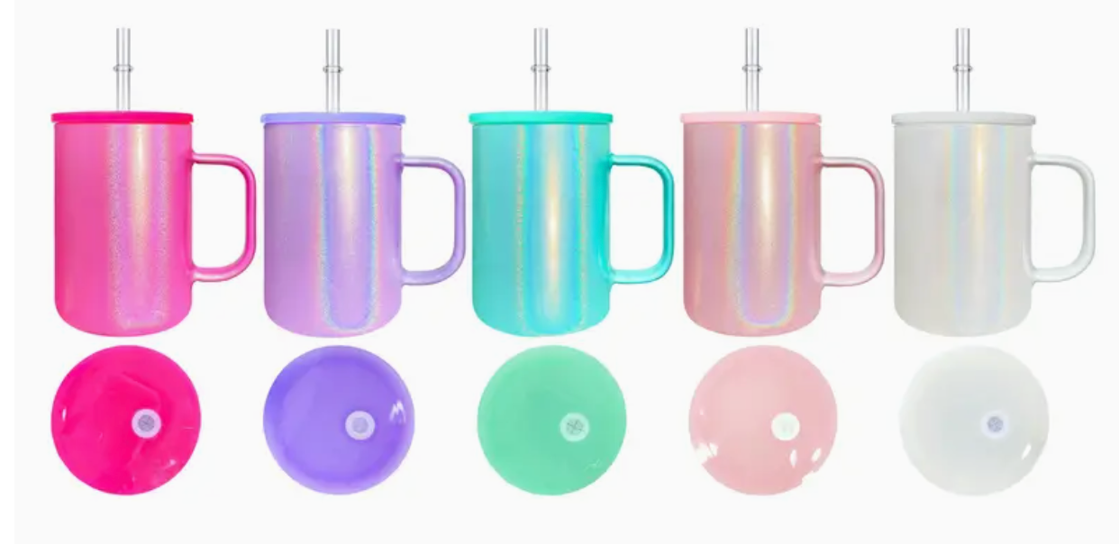 17oz GLASS Shimmer Mug Color Lid (NON-SNOWGLOBE)