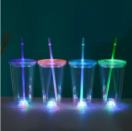 16oz Acrylic Double Walls Plastic Cups with LED Light-(NON SNOWGLOBE)