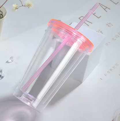 16oz Acrylic Double Walls Plastic Cups with LED Light-(NON SNOWGLOBE)