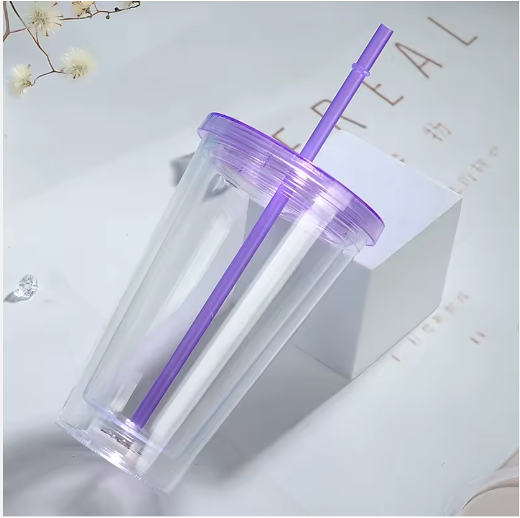 16oz Acrylic Double Walls Plastic Cups with LED Light-(NON SNOWGLOBE)
