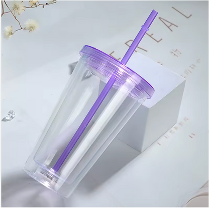 16oz Acrylic Double Walls Plastic Cups with LED Light-(NON SNOWGLOBE)
