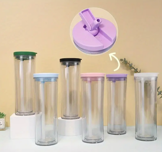 20oz ACRYLIC Flip-Top Snow-Globe Color Lid and Straw