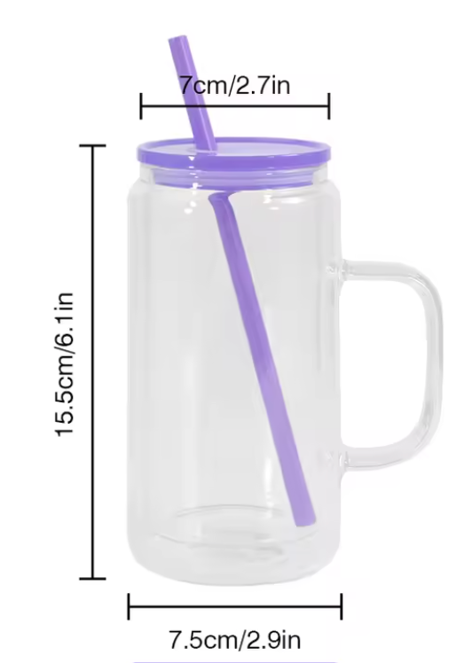 16oz GLASS Snow Globe Tumbler W/Handle Color Lid and Straw