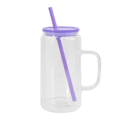 16oz GLASS Snow Globe Tumbler W/Handle Color Lid and Straw