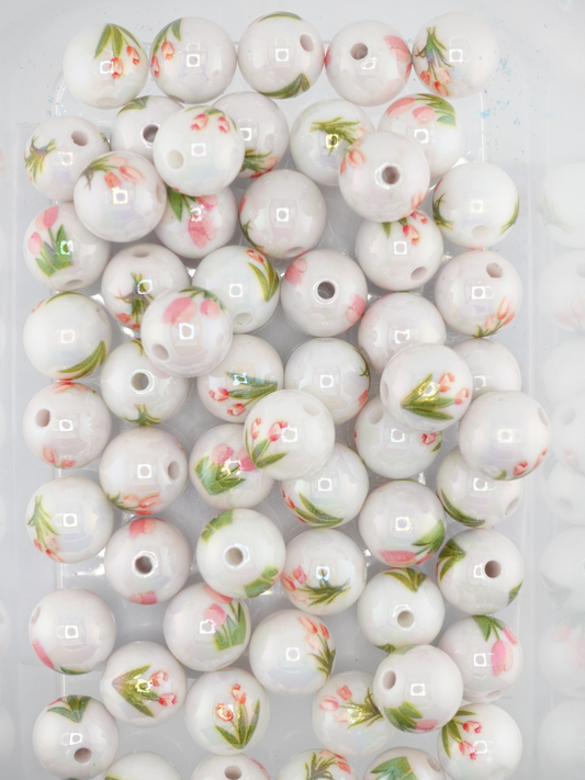 Collection of beads with a tulips print design