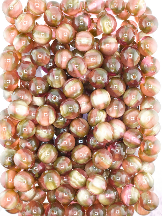 Collection of volcano beads in the colors olive and mauve