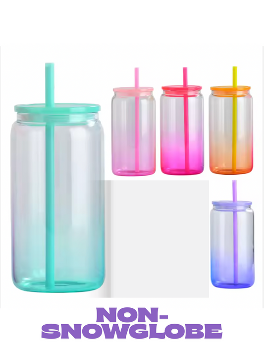 16oz GLASS Ombre Jelly Color Lid and Straw (NON-SNOWGLOBE)