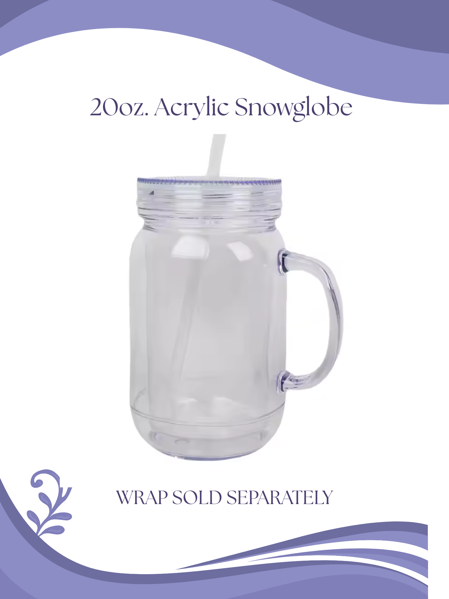 Clear acrylic snowglobe mug with clear lid and handle 20oz